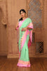 Khadi Cotton Classic Temple Work Contrast Border Green, Pink with BP