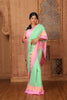 Khadi Cotton Classic Temple Work Contrast Border Green, Pink with BP