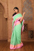 Khadi Cotton Classic Temple Work Contrast Border Green, Pink with BP