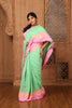 Khadi Cotton Classic Temple Work Contrast Border Green, Pink with BP