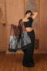 Khadi Cotton Classic Plain Saree with Half & Half Contrast Golden and Silver Pallu - Black