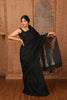 Khadi Cotton Classic Plain Saree with Half & Half Contrast Golden and Silver Pallu - Black