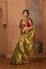 Khadi Tissue  Classic Plain Saree Red Small Border Green, Gold BP