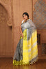 Khadi Linen Contemporay Big Border Contrast Pallu Grey, Yellow with BP