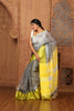 Khadi Linen Contemporay Big Border Contrast Pallu Grey, Yellow with BP