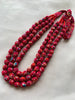 Handcrafted Red Floral Fabric Bead Maala Necklace