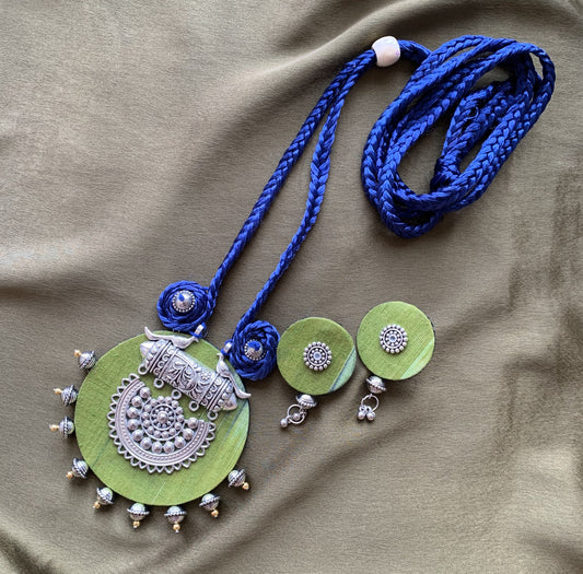 Neel Vana Handcrafted Fabric & Oxidised Pendant Necklace Set