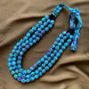 Handcrafted Turquoise Blue Fabric Bead Maala Necklace