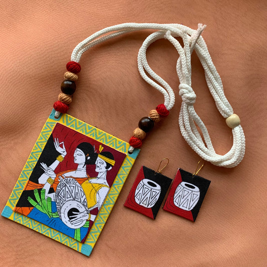 Rhythms of Folk Art Hand Painted Pendant Necklace Set