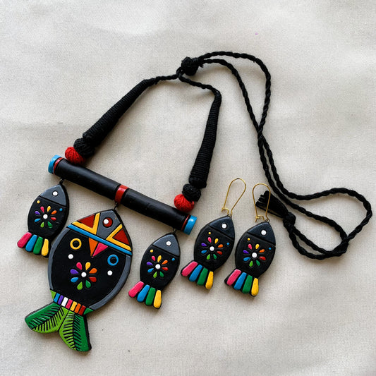Handcrafted Fish Motif Terracotta Necklace Set