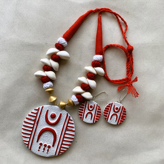 Handcrafted Lokhi Kaudi Shells Terracotta Necklace Set