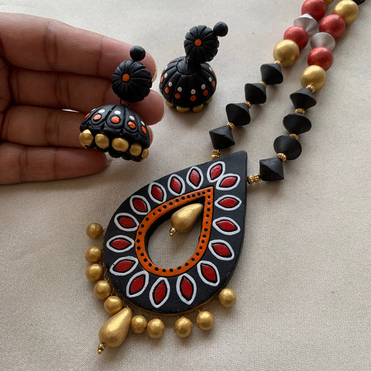 Noir Gulnaar Handcrafted Terracotta Necklace & Jhumka Set