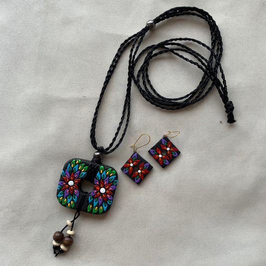 Midnight Bloom Handcrafted Terracotta Necklace Set