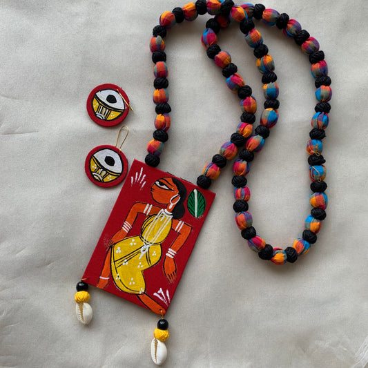 Tribal Art Hand Painted Pendant Necklace Set