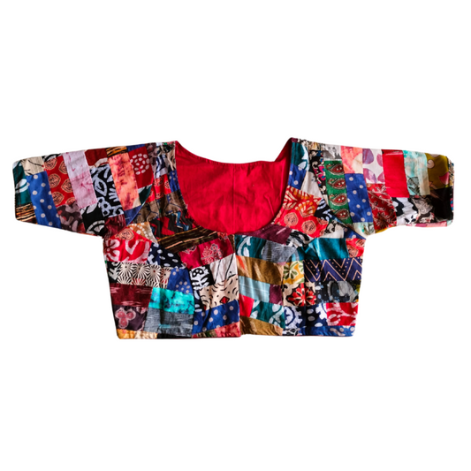 Cotton Multi Patch Glass Sleeves Blouse