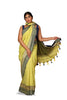 Women's Begumpuri Green & Navy Temple Border Cotton Handloom Saree With Blouse Piece