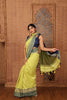 Women's Begumpuri Green & Navy Temple Border Cotton Handloom Saree With Blouse Piece