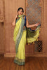 Women's Begumpuri Green & Navy Temple Border Cotton Handloom Saree With Blouse Piece